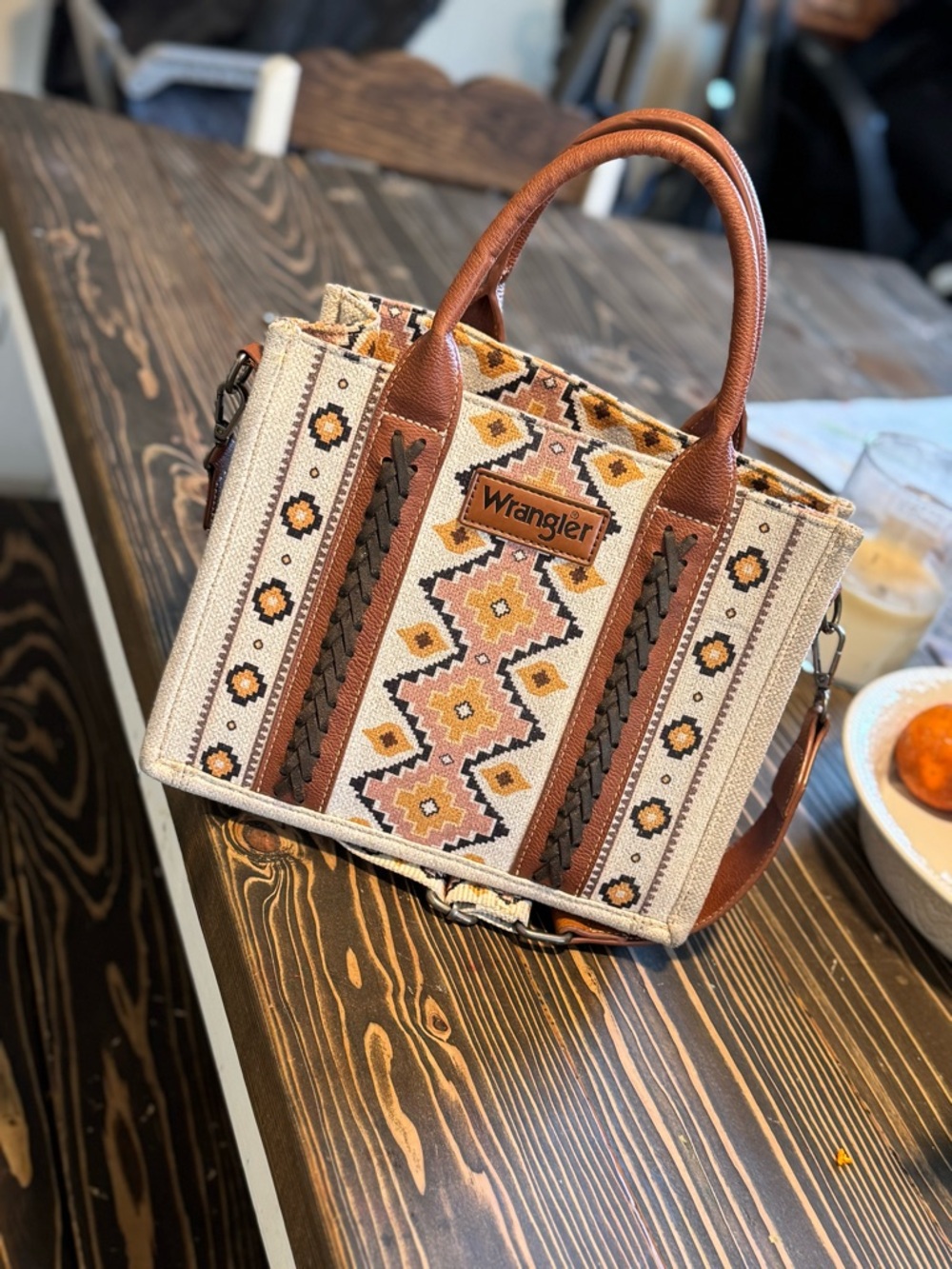 Wrangler Beige, Brown & Mustard Aztec Satchel